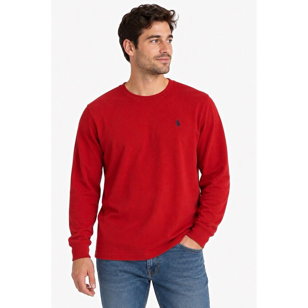 U.S. Polo Assn. Men’s Red Crewneck Sweatshirt Long Sleeve Pullover Logo Cotton